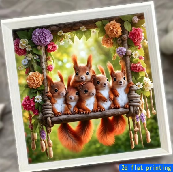Diamond Painting Eichhörnchen auf der Schaukel